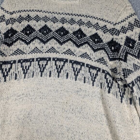 LL Bean Signature Sweater Womens Large Cream Gray Fair Isle Knit Pullover Warm - Picture 2 of 6